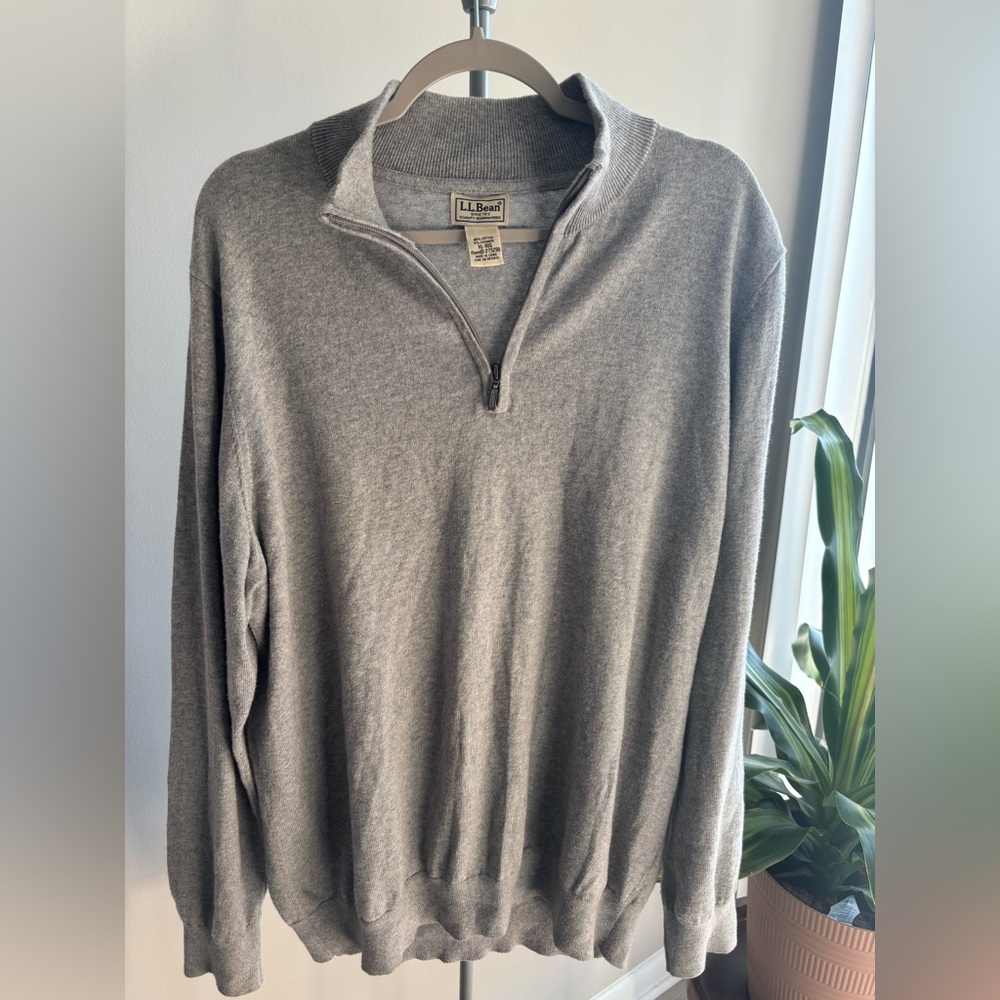 L.L. Bean Men's Gray Quarter-Zip Sweater
